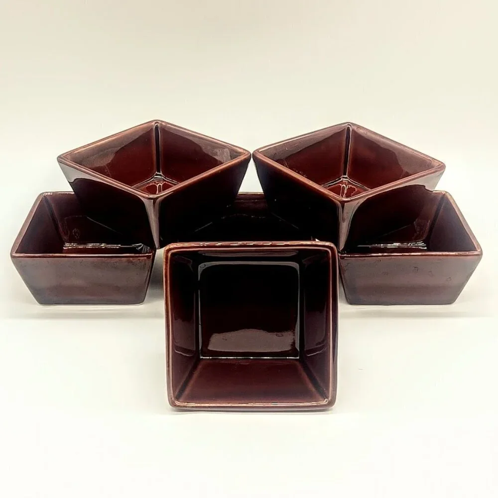 Crate & Barrel Brown Glazed Ceramic Stackable Square Dishes